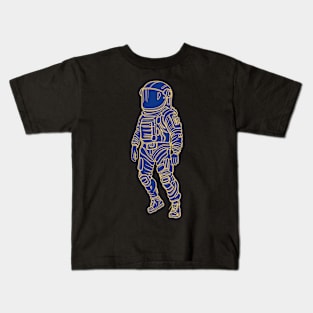 Astronaut drawing - yellow lines with blue background Kids T-Shirt